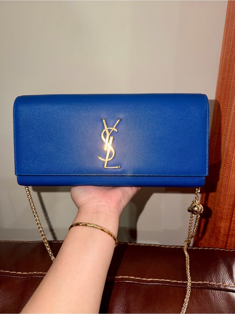 ‼️Authentic YSL Saint Laurent Blue Leather Kate Long Clutch Bag